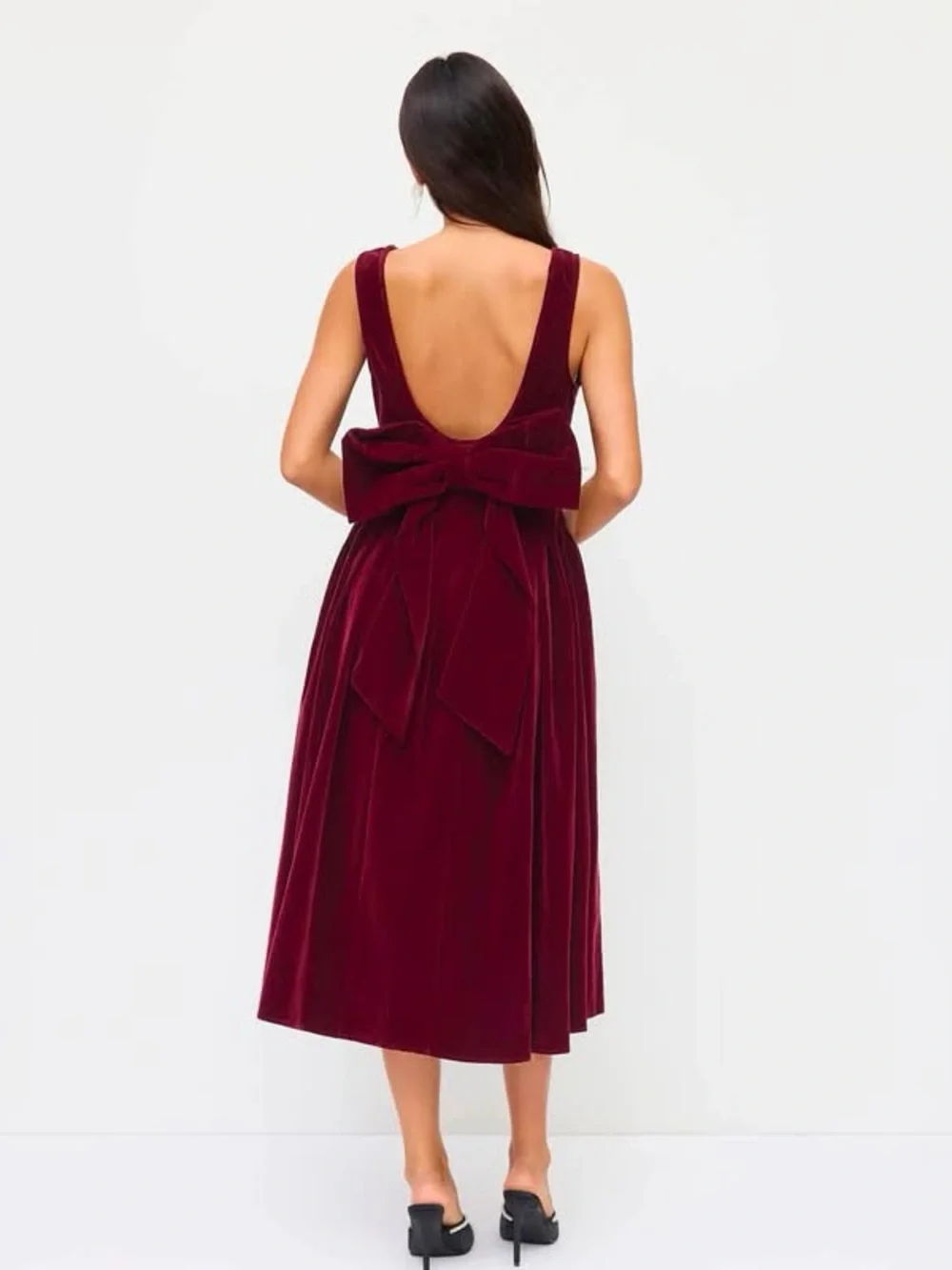 Cider VELVET BOAT NECK BOWKNOT BACKLESS MIDI DRESS medium nwt